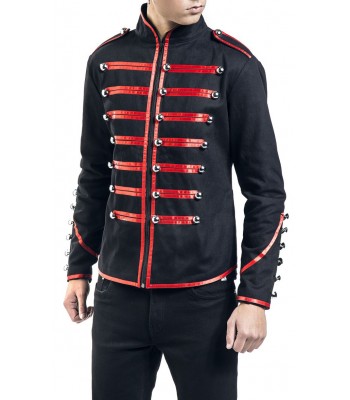 Men Red Parade Military Jacket Steampunk Marching Drummer Jacket 